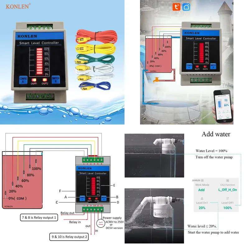 Wifi Water Sensor - KONLEN Waterniveausensor WIFI Watertank Niveaucontroller Automatische