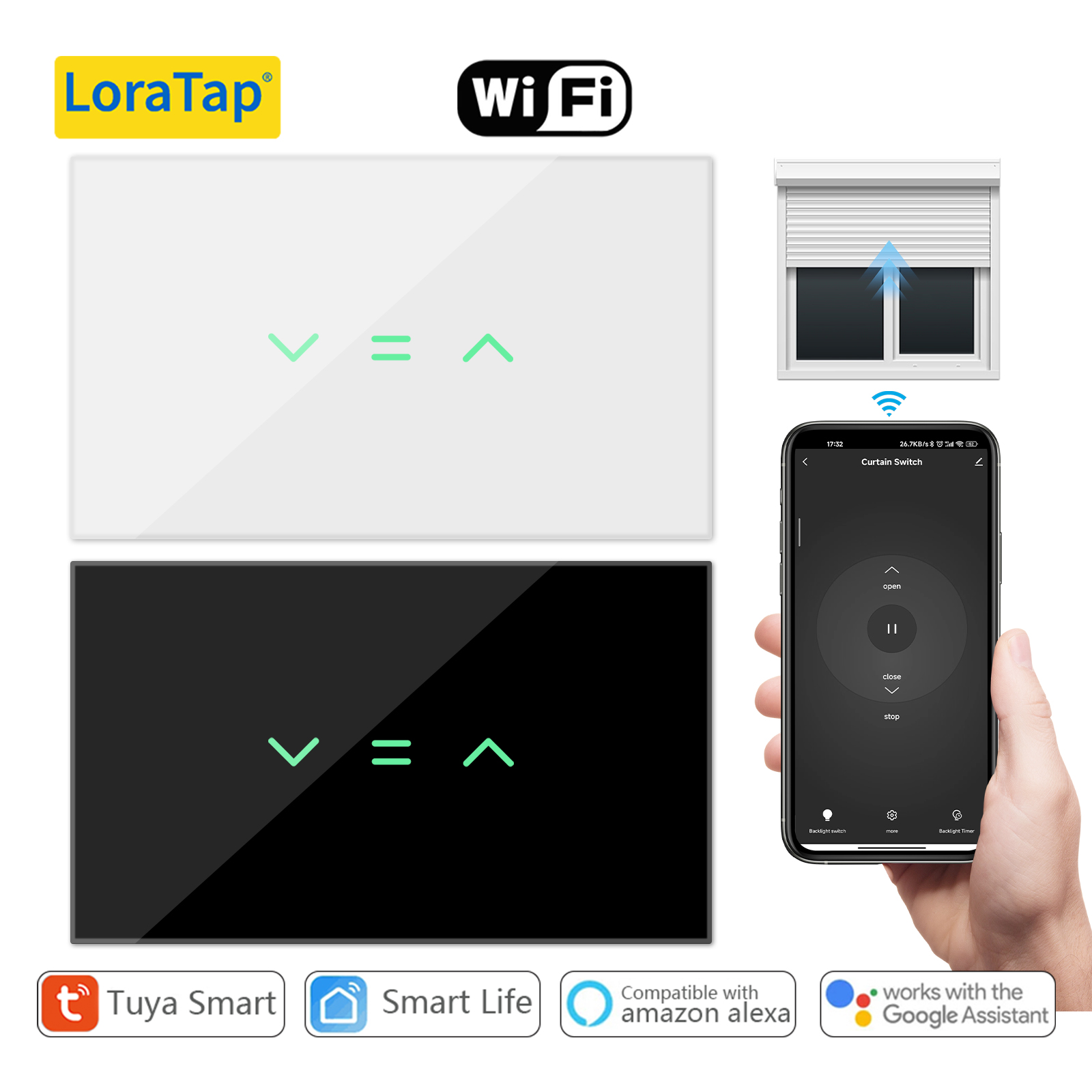 Universal Remote Smart Home - LoraTap US Gordijnjaloezieën Rolluikschakelaar Achtergrondverlichting Tuya