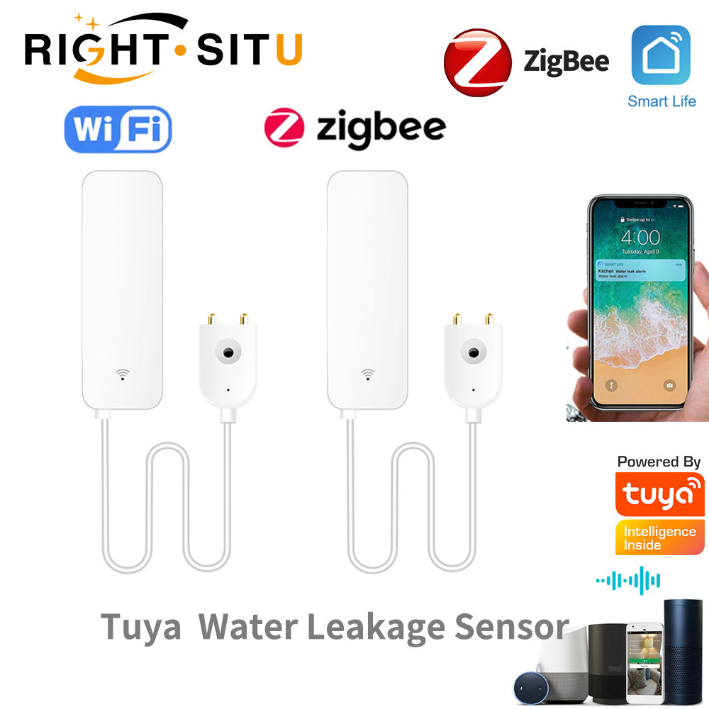 Smart Home Green - Tuya WiFi waterleksensor, waterlekdetector, Smartlife APP-meldingswaarschuwingen,