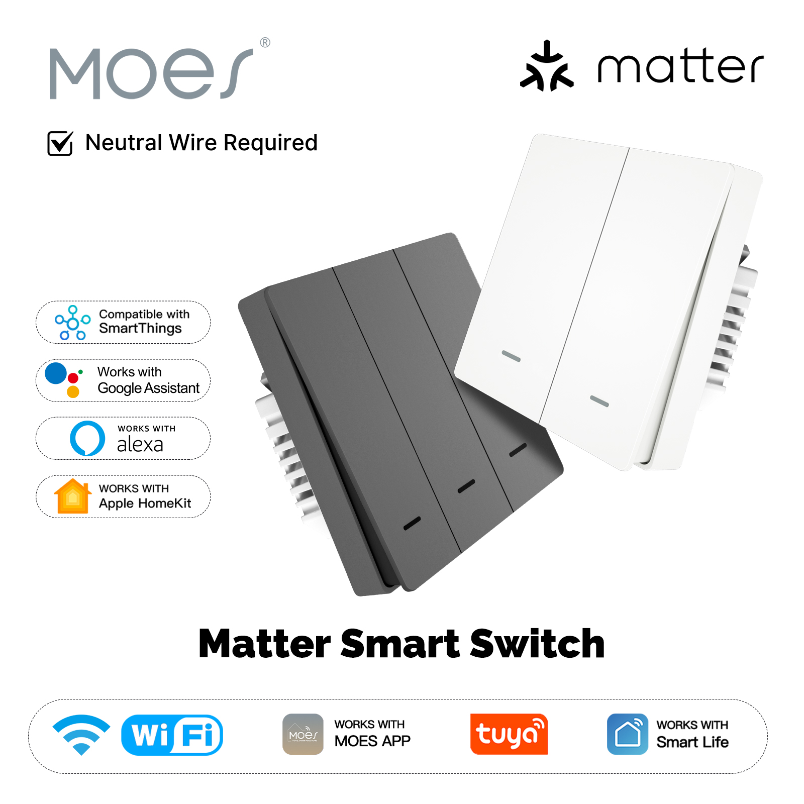 Smart Home Moes - MOES Matter Tuya WiFi Smart Light-knopschakelaar